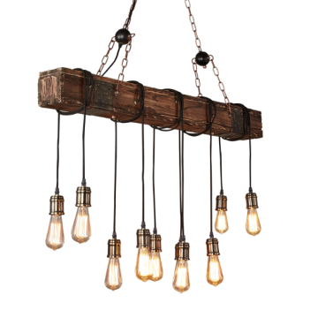 Lámpara colgante de iluminación de decoración vintage industrial con cuentas de madera natural